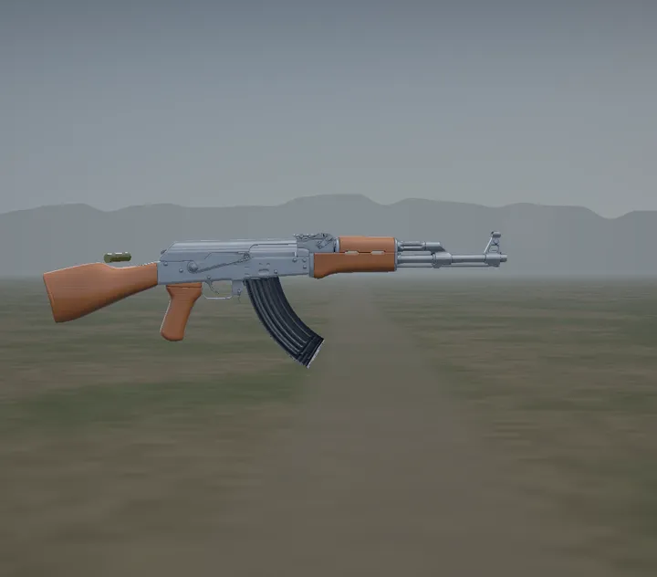 야외 공간에 놓인 AK-47 앱 화면