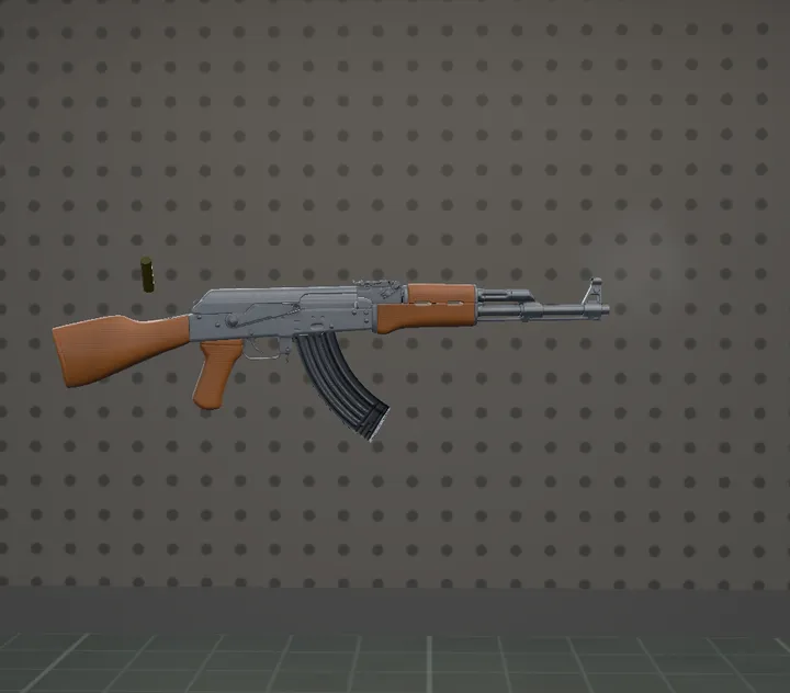 작업대 공간에 놓인 AK-47 앱 화면